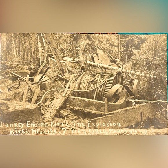 Antique Donkey Engine Explosion Logging Accident Real Picture Photo Postcard - Picture 2 of 5